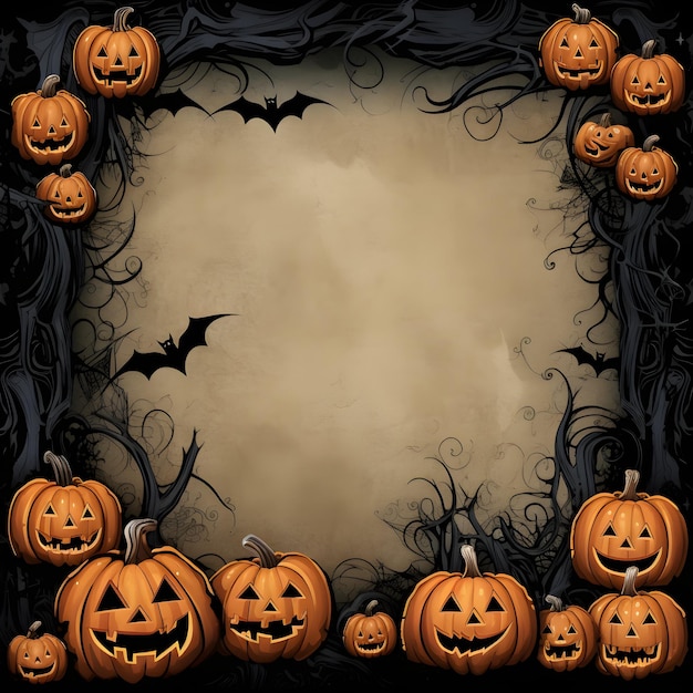 Grunge halloween background with spooky pumpkins