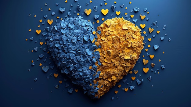 Grunge heart with gold yellow and blue background Peace for Ukraine