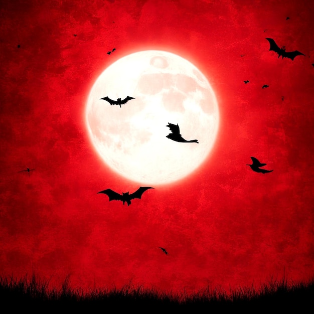 grunge red background with Halloween silhouettes