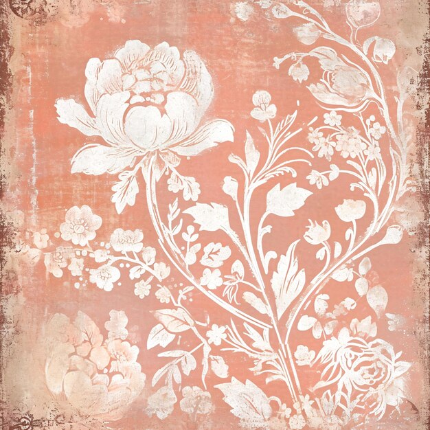 Photo grunge stencil florals blush pink background