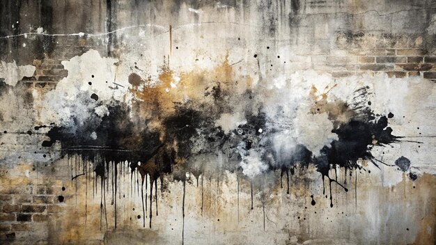 Photo grunge textured ink acrylic smear blot painting wall abstract black and white color stain brushstroke background