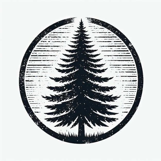 Photo grungestyle black and white circular design with a pine tree