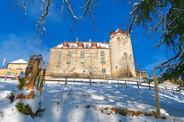 Gruyeres Castle (Chateau de Gruyeres), a picturesque medieval castle which was the seat of nobility for centuries