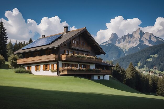 Gstaad traditional modern hybrid house with solar panels switzerland