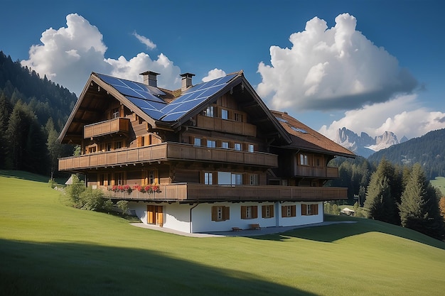 Gstaad traditional modern hybrid house with solar panels switzerland