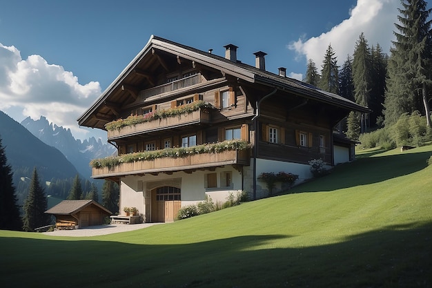 Gstaad traditional modern hybrid house with solar panels switzerland