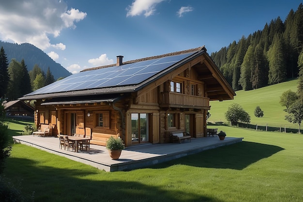 Gstaad traditional modern hybrid house with solar panels switzerland