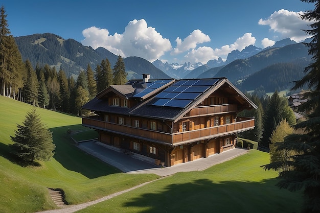 Gstaad traditional modern hybrid house with solar panels switzerland