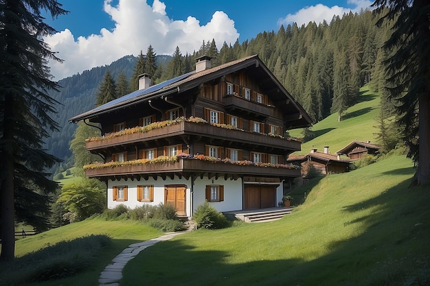 Gstaad traditional modern hybrid house with solar panels switzerland