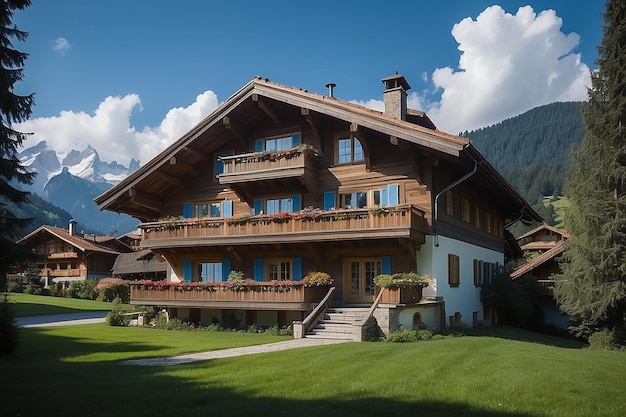 Gstaad traditional modern hybrid house with solar panels switzerland