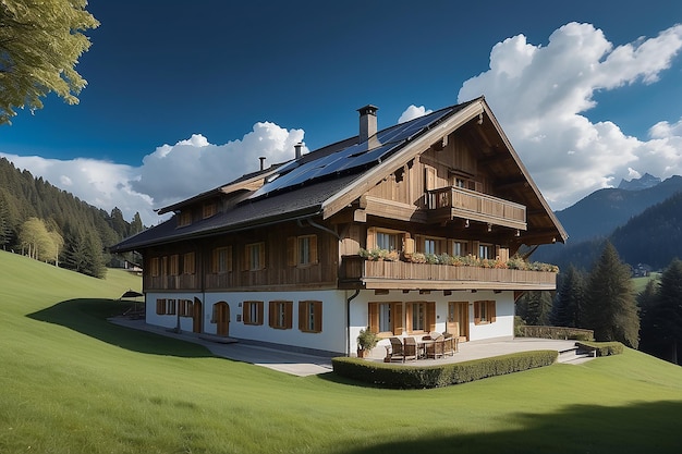 Gstaad traditional modern hybrid house with solar panels switzerland