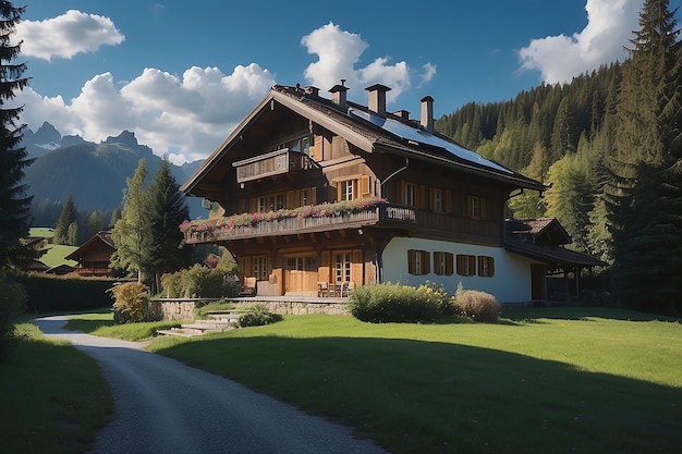 Gstaad traditional modern hybrid house with solar panels switzerland