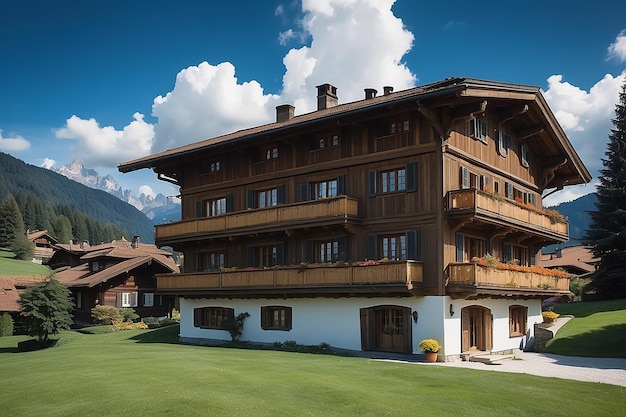 Gstaad traditional modern hybrid house with solar panels switzerland