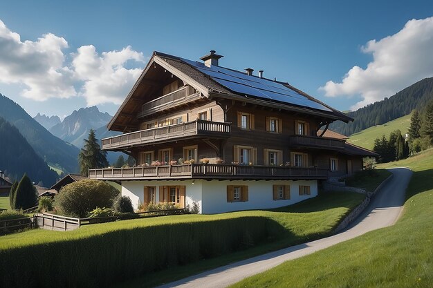 Gstaad traditional modern hybrid house with solar panels switzerland