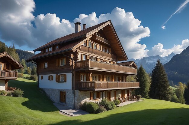 Gstaad traditional modern hybrid house with solar panels switzerland