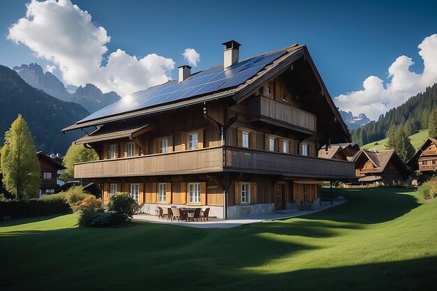 Gstaad traditional modern hybrid house with solar panels switzerland