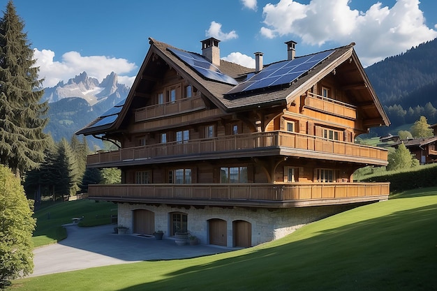 Gstaad traditional modern hybrid house with solar panels switzerland