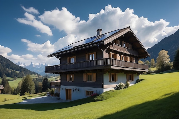 Gstaad traditional modern hybrid house with solar panels switzerland