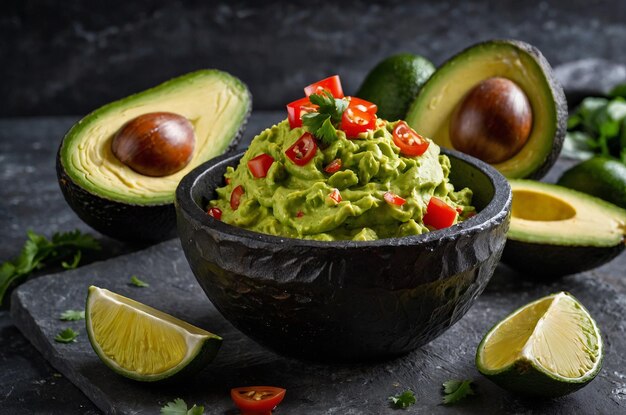 Photo guacamole with avocado on the table