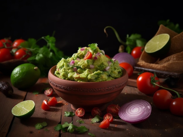 guacamole with chunks of tomatoes and onions mixed in