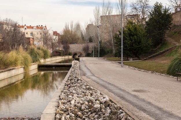 Guadalajara Spain Canal Henares river as it passes through a city park