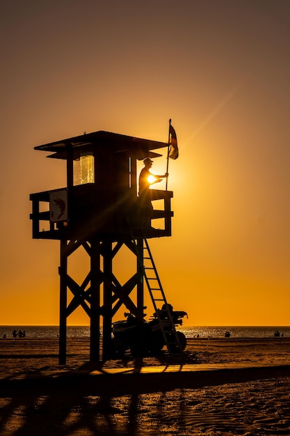 Guard post in the summer sunset on the Bateles beach in Conil de la Frontera Cadiz Andalusia