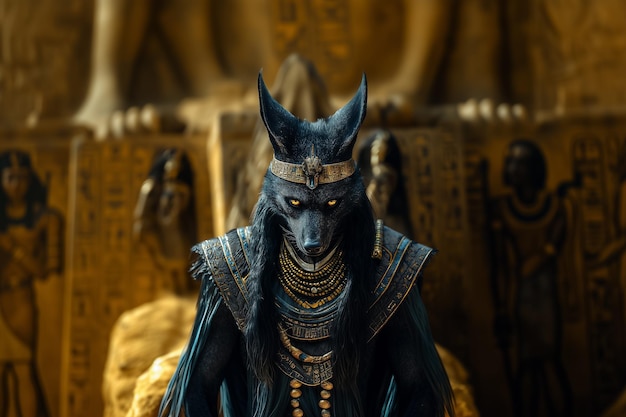 Photo guardian of the afterlife anubis rises in golden splendor generative ai