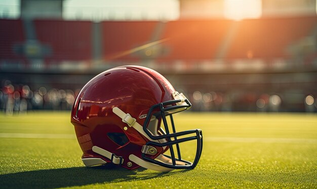 The Guardian of the Gridiron A Football Helmet Standing Tall on the Green Field