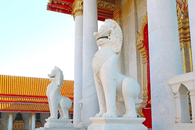 Guardian Lion of the Ordination Hall of Wat Benchamabophit Marble Temple in Bangkok Thailand