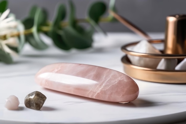 Guasha Massager Made Of Pink Quartz On White Background Generative AI