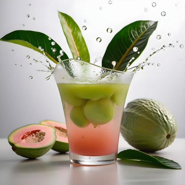 Photo guava juice in a glass is a very nice fresh environment ai generative