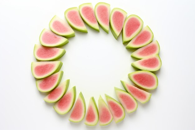 Guava slices arranged in a circular patte natural snack fresh fruit Guava image or picture