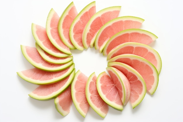 Guava wedges arranged symmetrically in a natural snack fresh fruit Guava image or picture