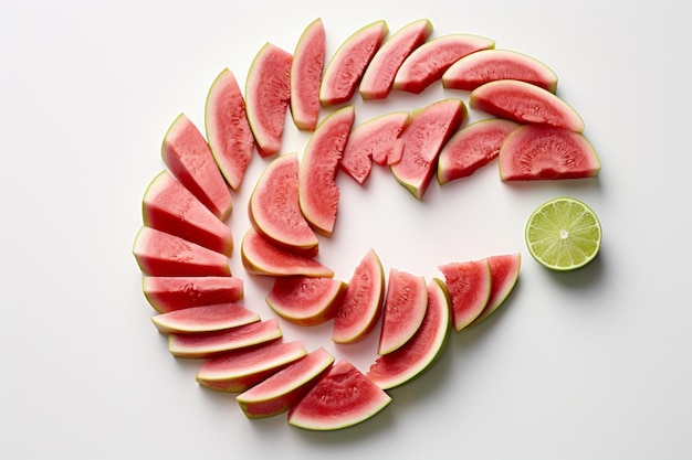 Photo guava wedges arranged symmetrically in a natural snack fresh fruit guava image or picture