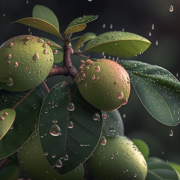 Guavas covered with dew drops images Generative AI