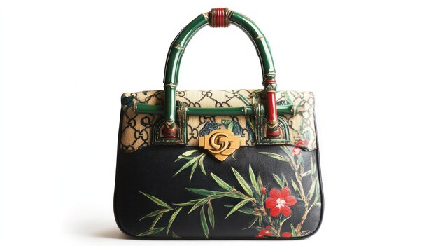 Gucci Bamboo Handbag with Floral Design