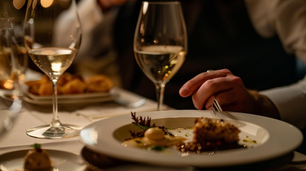 Guest enjoying gourmet tasting menu in fine dining restaurant