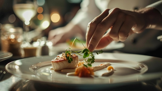 Photo guest enjoying gourmet tasting menu in fine dining restaurant