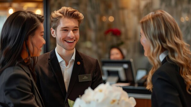 Photo guest relations manager addressing international guests39 inquiries and ensuring their stay exceeds expectations