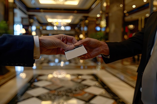 Guests getting key card in hotel