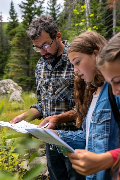 Guided Biology Field Study with Teacher and Students Observing Wildlife in Natural Setting