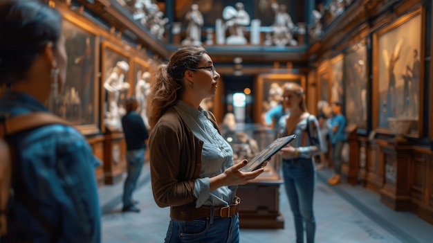 Photo guided historical museum tour with engaging stories in a grand welllit environment