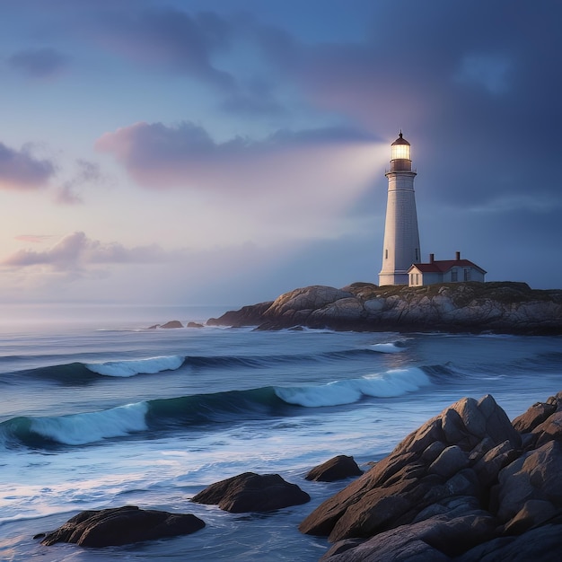 Guiding Light A Serene Seascape with Lighthouse Ai generate