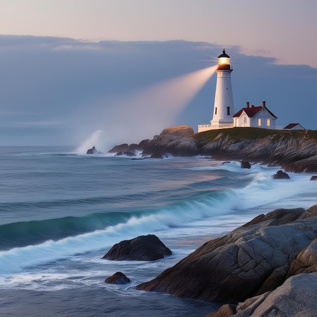 Guiding Light A Serene Seascape with Lighthouse Ai generate