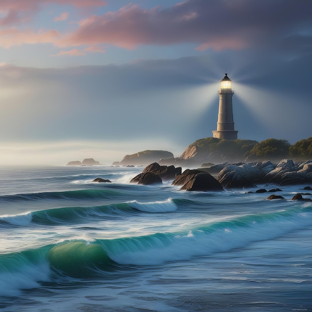 Guiding Light A Serene Seascape with Lighthouse Ai generate