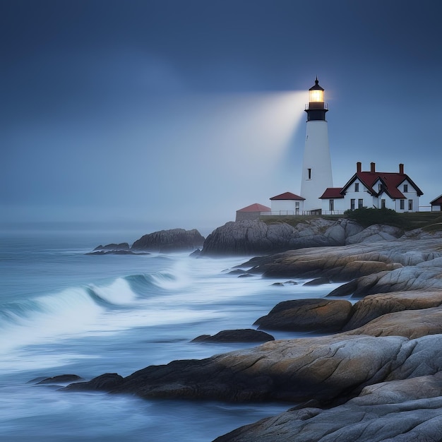 Guiding Light A Serene Seascape with Lighthouse Ai generate