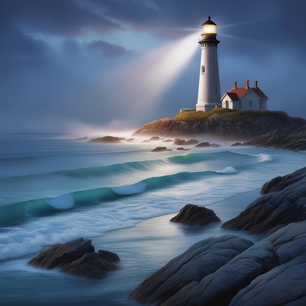 Guiding Light A Serene Seascape with Lighthouse Ai generate