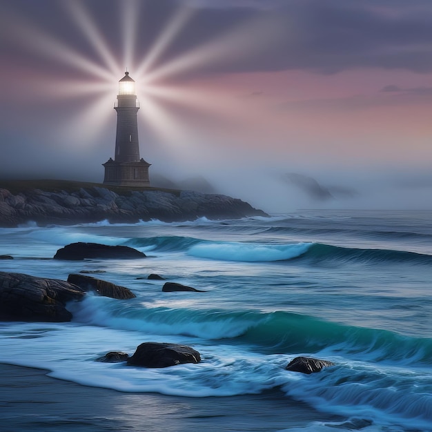 Guiding Light A Serene Seascape with Lighthouse Ai generate