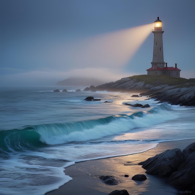 Guiding Light A Serene Seascape with Lighthouse Ai generate