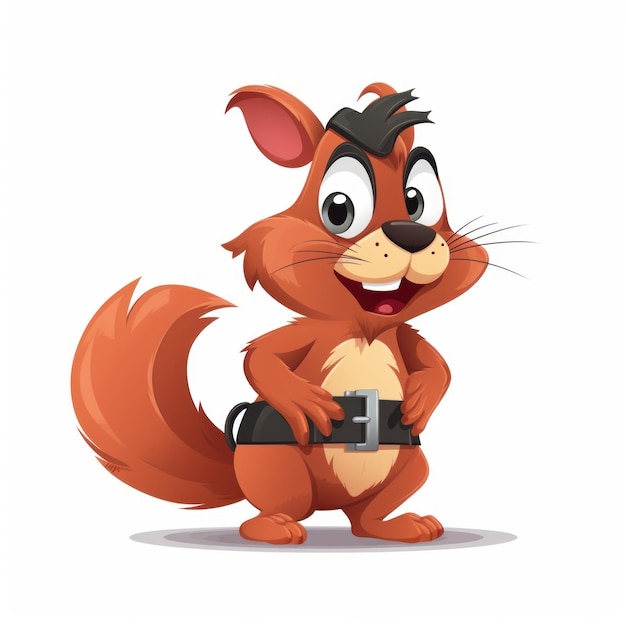 Guilty Squirrel Wearing Belt Cartoon Illustration